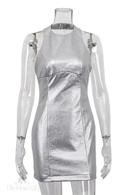 Silver Backless Mini Dress