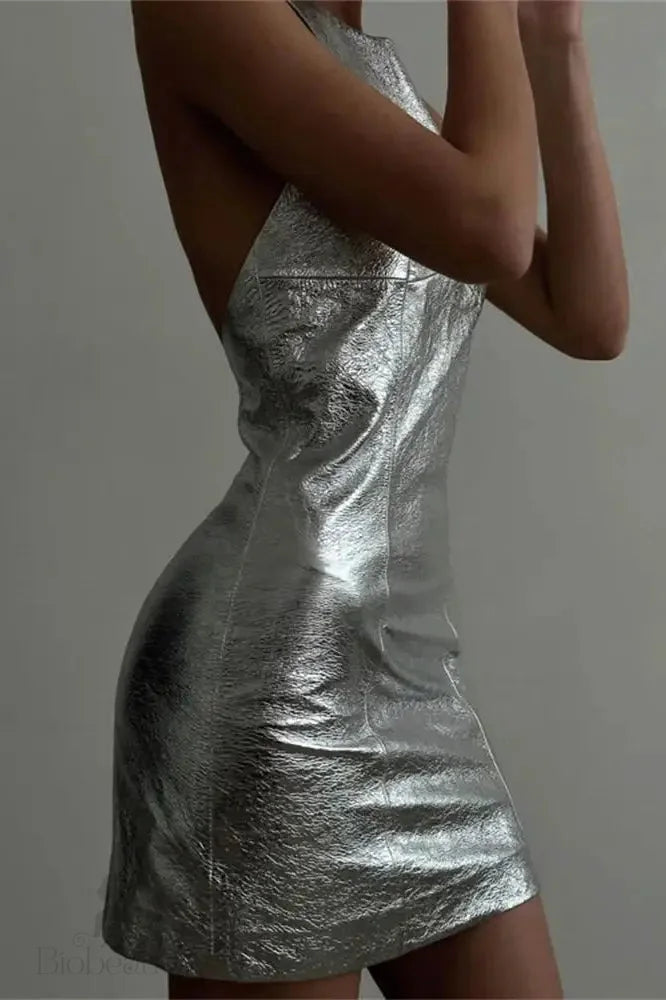 Silver Backless Mini Dress