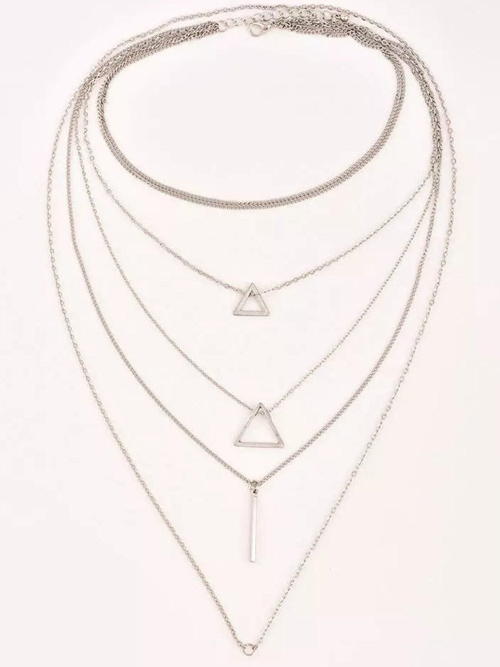 Silver Triangle Layered Necklace Bohemian Style