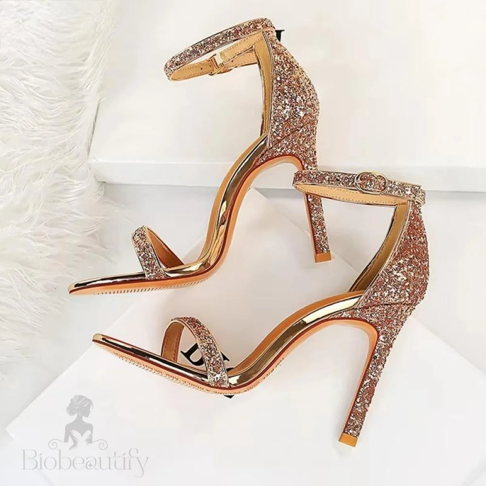 Silver Champagne High Heel Peep Toe Sandals For Women