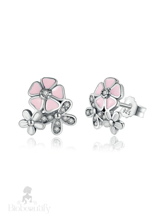 Silver Cherry Blossom Drop Earrings In 925 Sterling