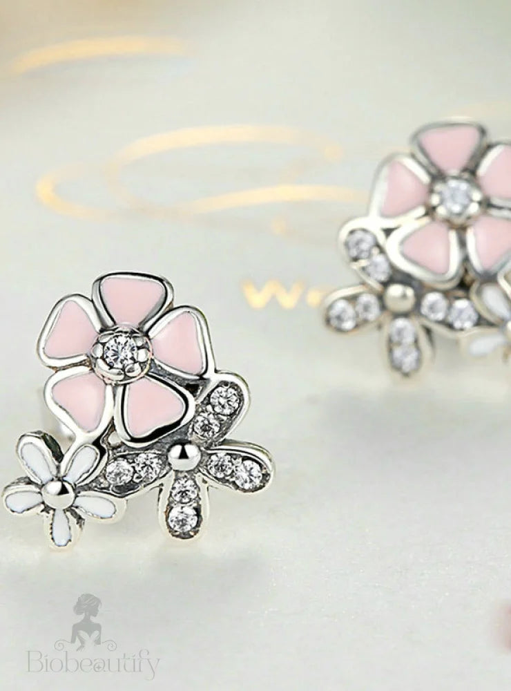 Silver Cherry Blossom Drop Earrings In 925 Sterling