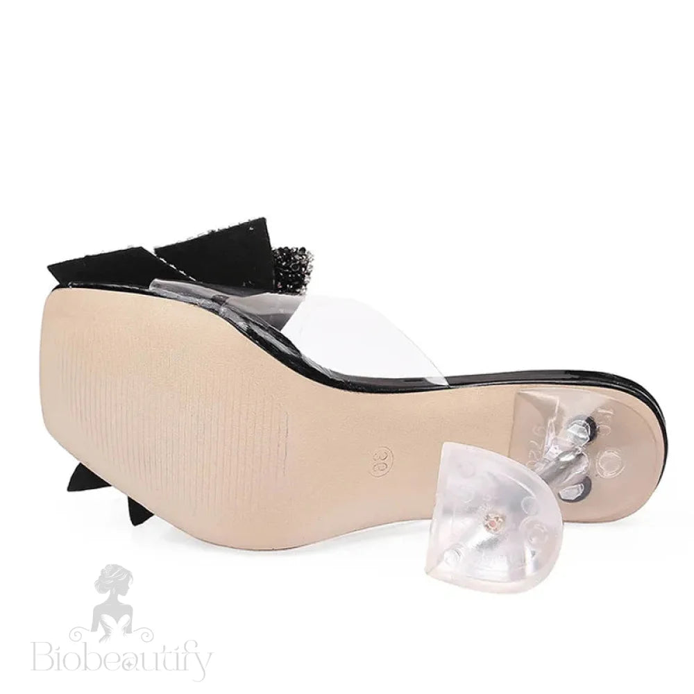 Silver Crystal Bowknot High Heel Transparent Slippers For Women Fashion