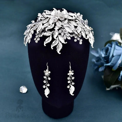 Silver Crystal Bridal Headdress And Earring Set - Berry