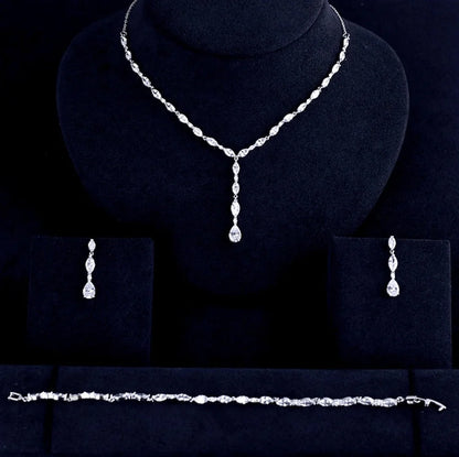 Silver Cubic Zirconia Bridal Jewelry Set - Three-Piece Available In And Rose Gold