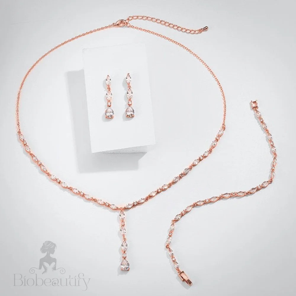 Wedding Jewelry - Silver Cubic Zirconia Bridal Three-Piece Jewelry Set - Available in Silver and Rose Gold