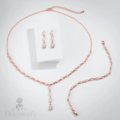 Wedding Jewelry - Silver Cubic Zirconia Bridal Three-Piece Jewelry Set - Available in Silver and Rose Gold