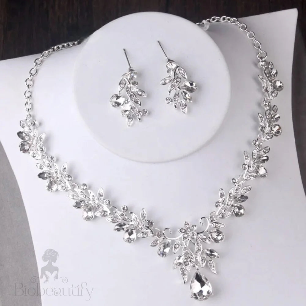 Wedding Jewelry and Accessories - Silver Cubic Zirconia 3-Piece Bridal Jewelry Set With Tiara