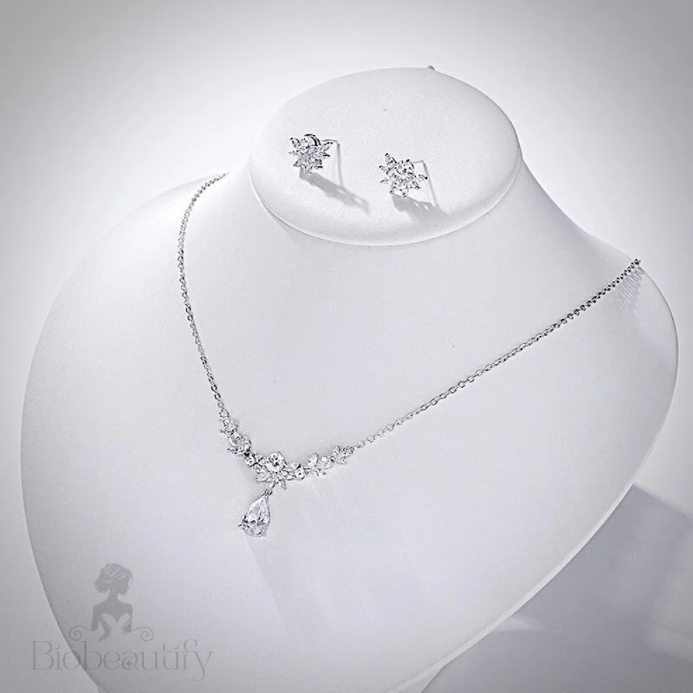 Silver Cubic Zirconia Bridal Jewelry Set With Tiara - Joelle 3 Pieces