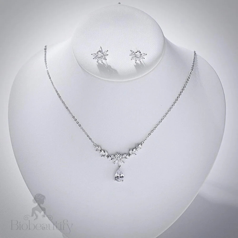 Silver Cubic Zirconia Bridal Jewelry Set With Tiara - Joelle 3 Pieces