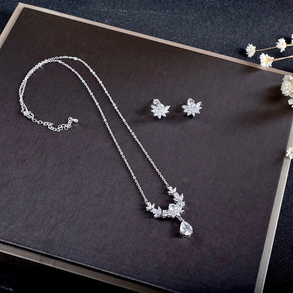 Wedding Jewelry and Accessories - Silver Cubic Zirconia 3-Piece Bridal Jewelry Set With Tiara