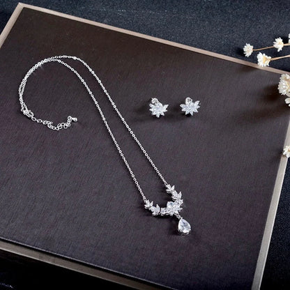 Wedding Jewelry and Accessories - Silver Cubic Zirconia 3-Piece Bridal Jewelry Set With Tiara