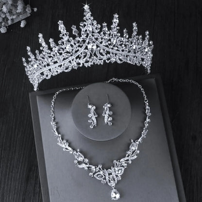 Wedding Jewelry and Accessories - Silver Cubic Zirconia 3-Piece Bridal Jewelry Set With Tiara