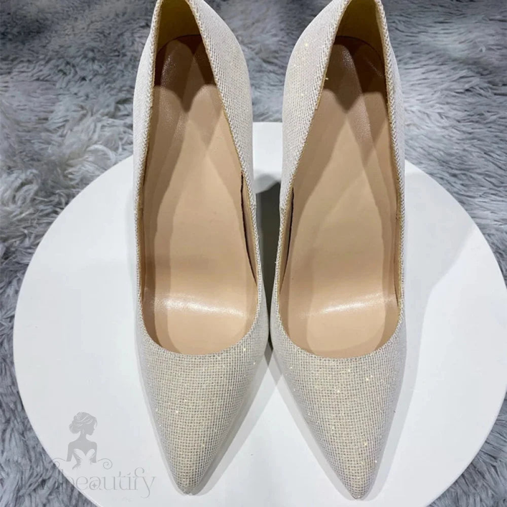 Silver Designer Pointed Toe High Heels Bling Wedding Bridal Shoes