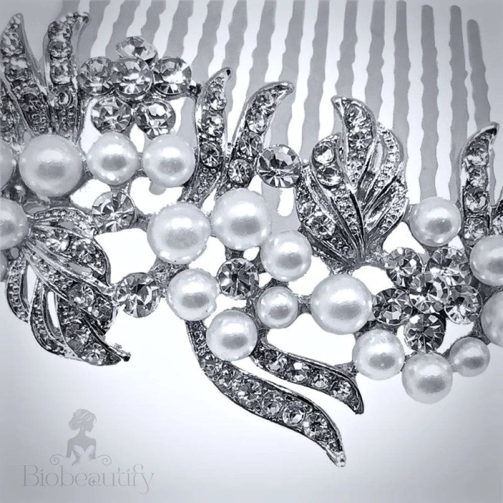 Silver Pearl And Crystal Hair Comb By Jessie