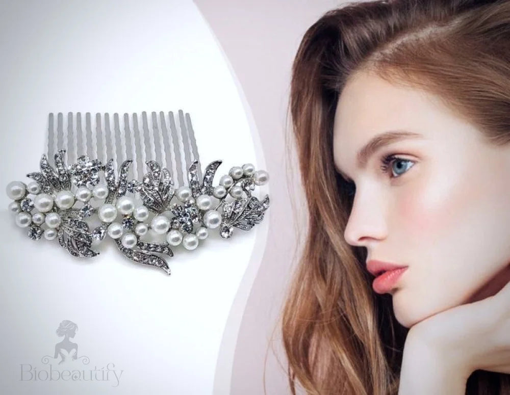 Silver Pearl And Crystal Hair Comb By Jessie