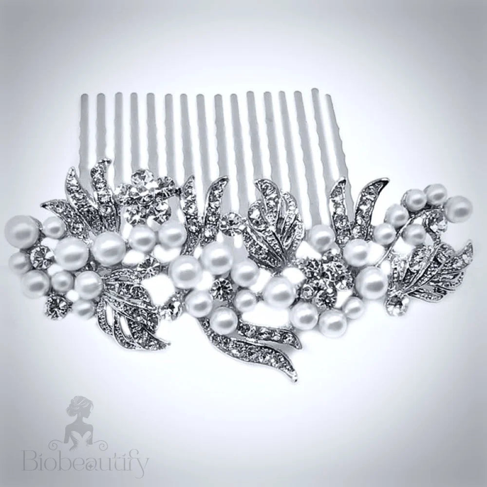 Silver Pearl And Crystal Hair Comb By Jessie