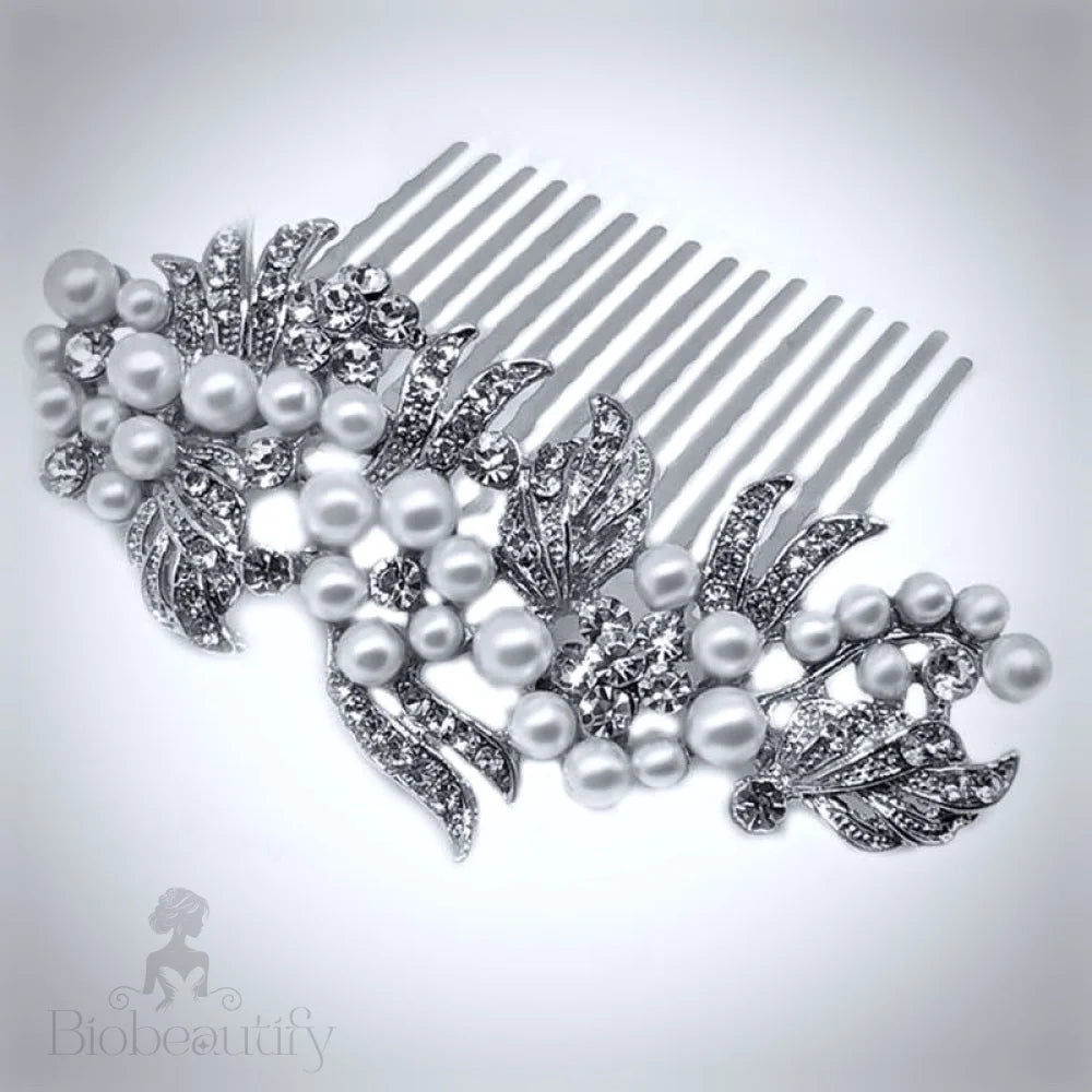 Silver Pearl And Crystal Hair Comb By Jessie