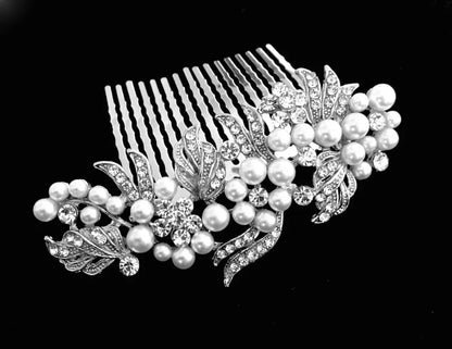 Silver Pearl And Crystal Hair Comb By Jessie