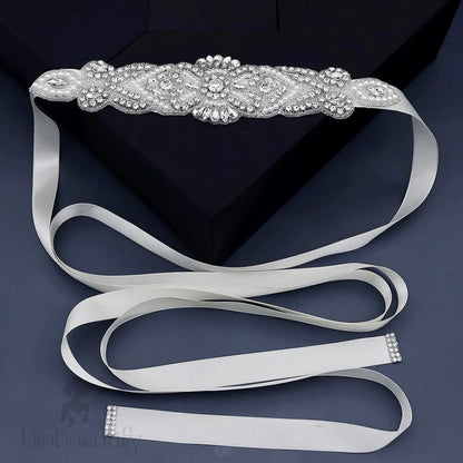 Silver Pearl Wedding Sash Belt Crystal