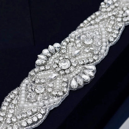 Wedding Accessories - Wedding Silver Crystal and Pearls Belt/Sash