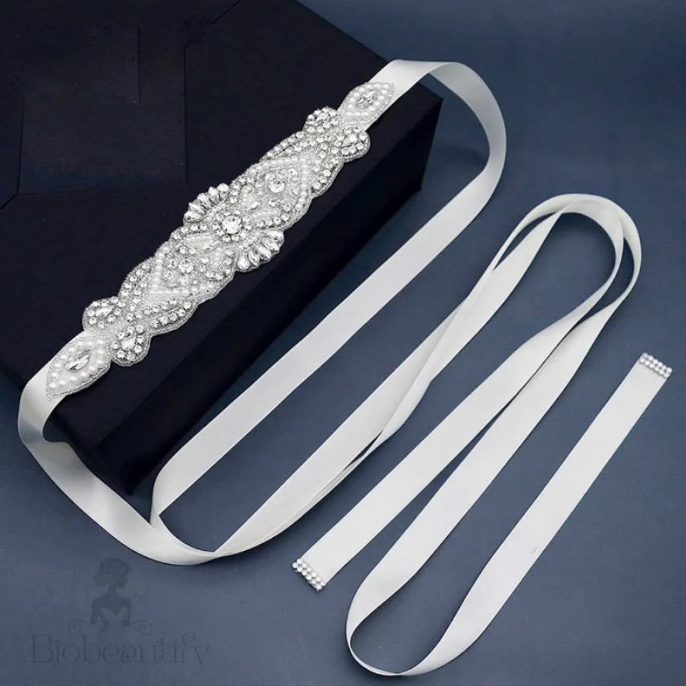 Wedding Accessories - Wedding Silver Crystal and Pearls Belt/Sash