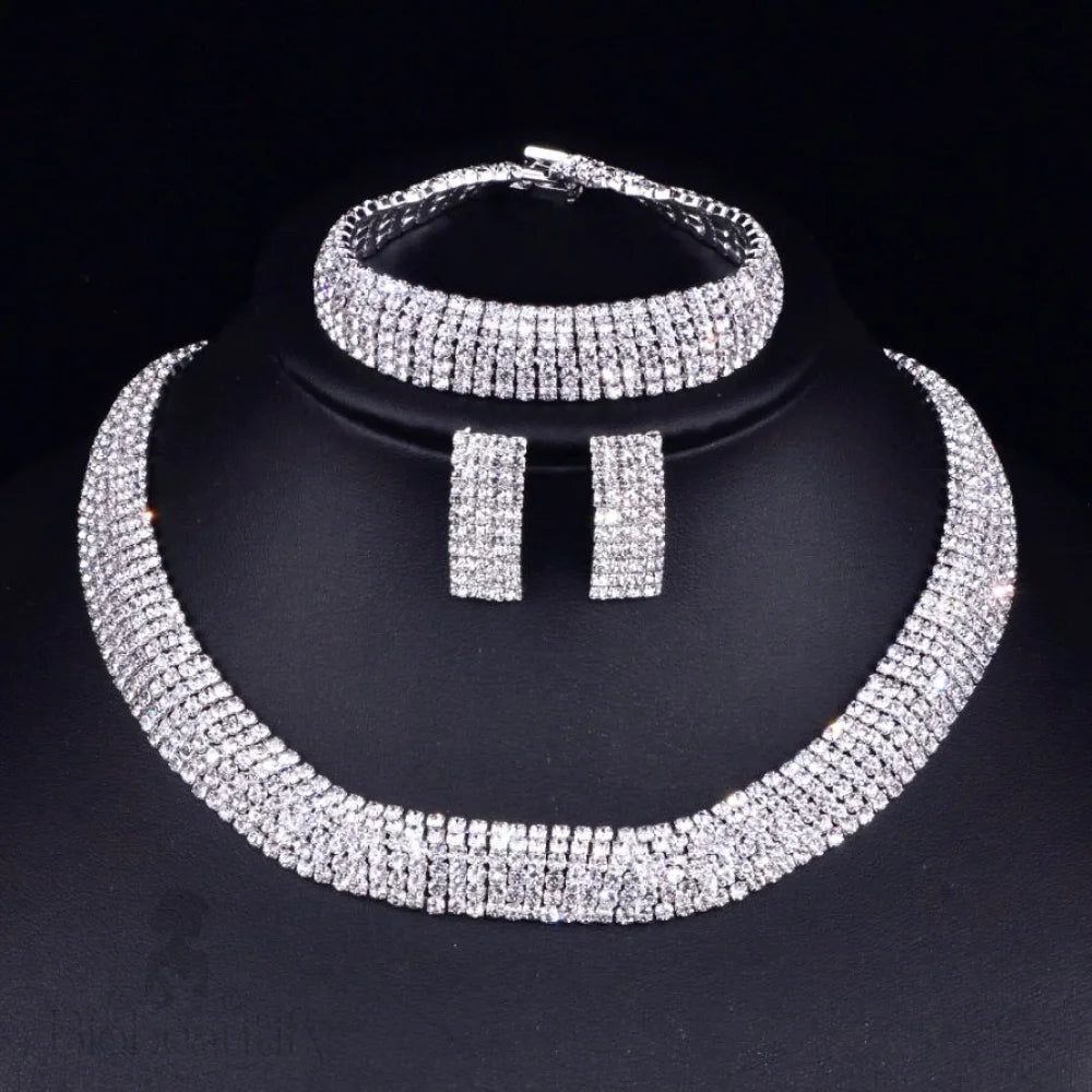 Silver Rhinestone Bridal Jewelry Set - Jane