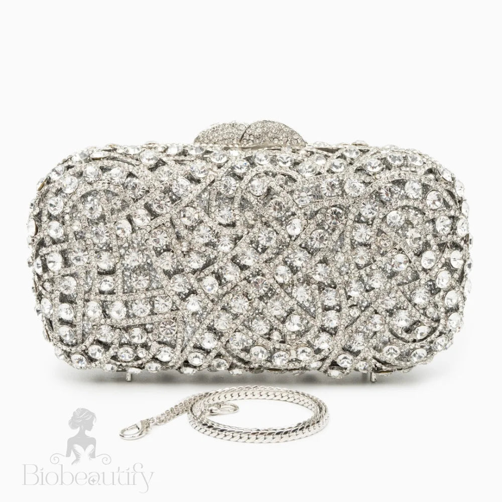 Silver Rhinestones Clutch Bag By Valentina