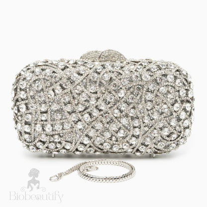 Silver Rhinestones Clutch Bag By Valentina