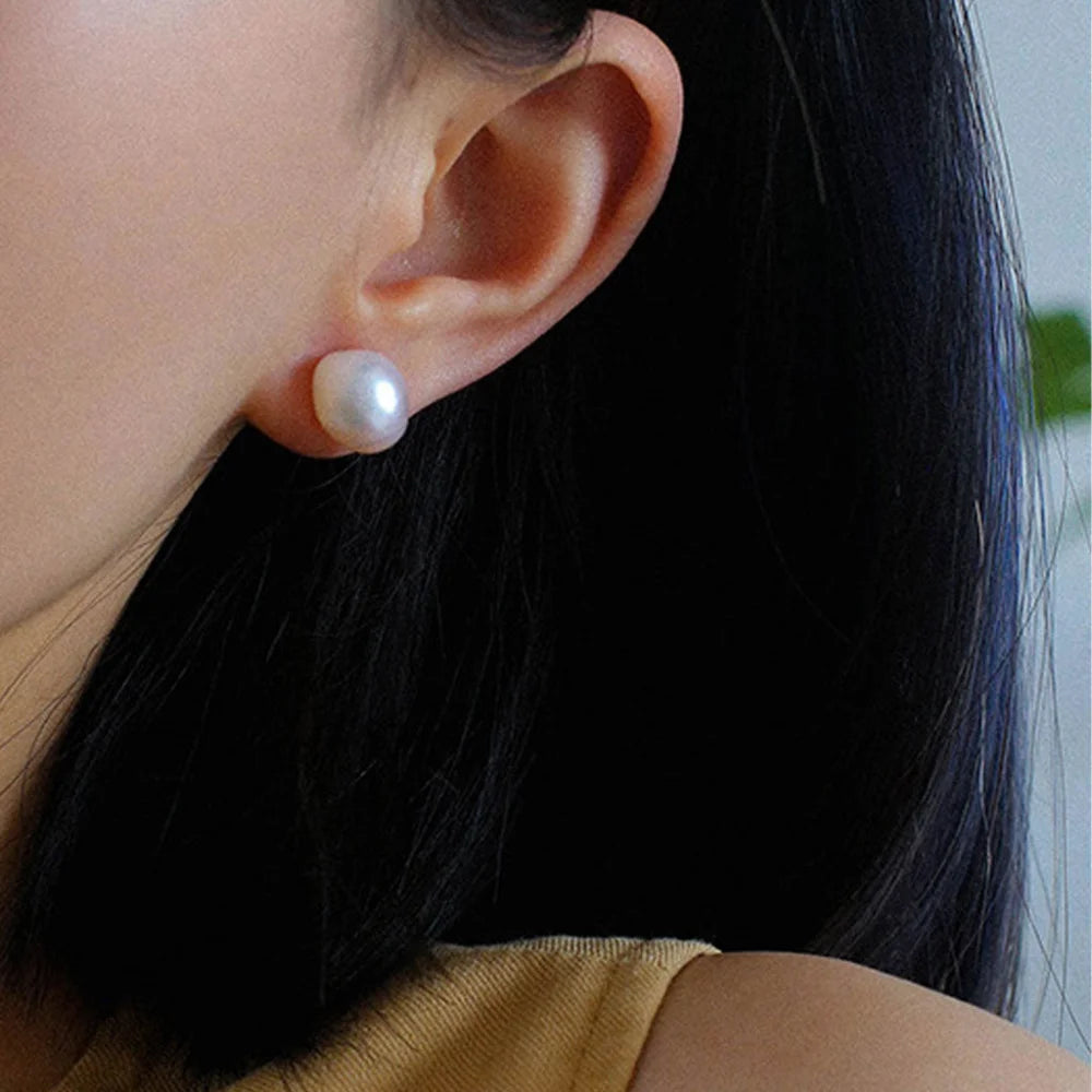 Simple Natural Baroque Freshwater Pearl Studs