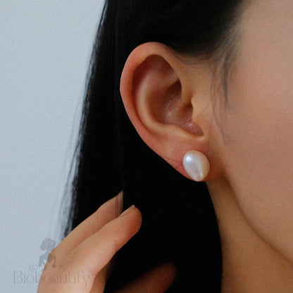 Simple Natural Baroque Freshwater Pearl Studs