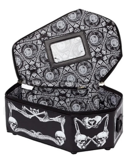 Skeleton Black PU Gothic Crossbody Coffin Leather Bat Bag WHITE