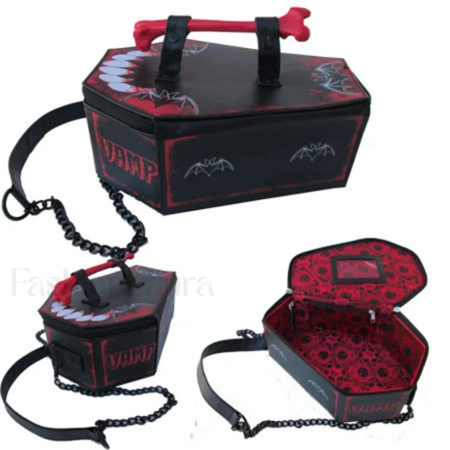 Skeleton Black PU Gothic Crossbody Coffin Leather Bat Bag WHITE