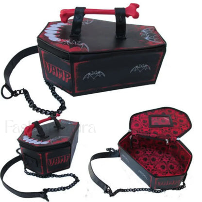 Skeleton Black PU Gothic Crossbody Coffin Leather Bat Bag WHITE