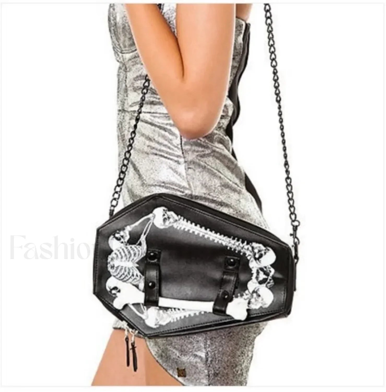 Skeleton Black PU Gothic Crossbody Coffin Leather Bat Bag WHITE