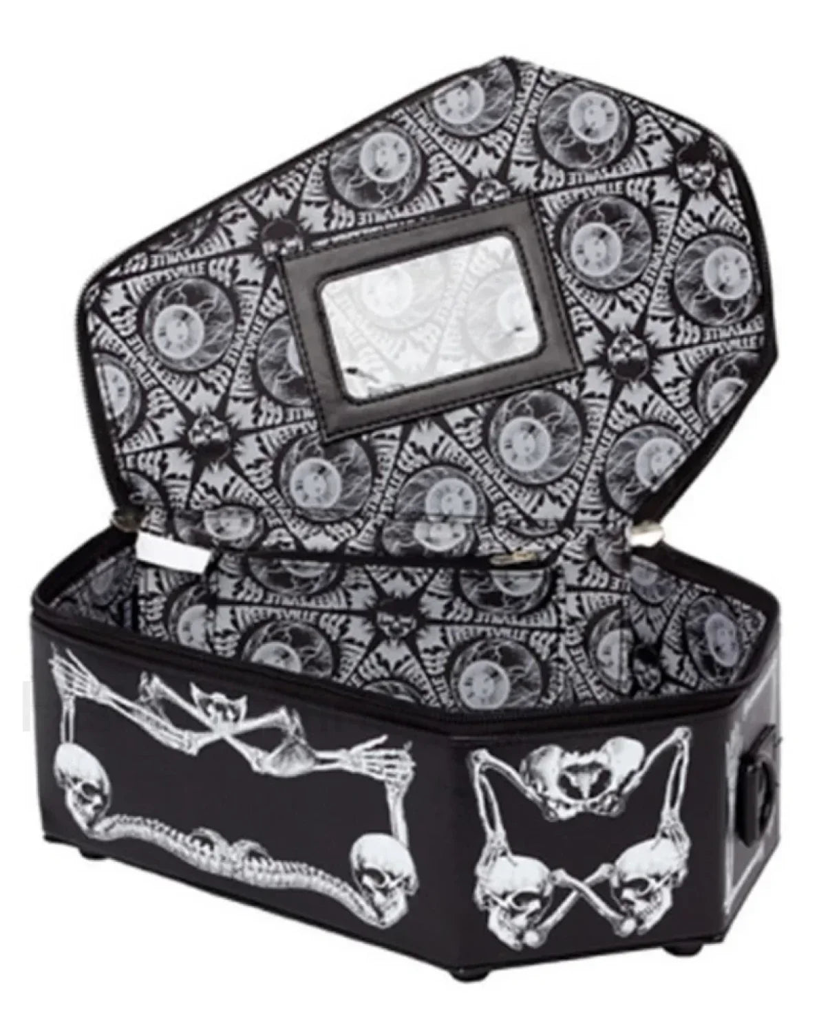 Skeleton Black PU Gothic Crossbody Coffin Leather Bat Bag WHITE