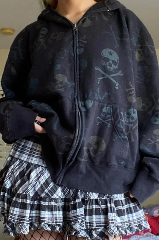 Skull Graphic Long Sleeve Hoodie Black / S