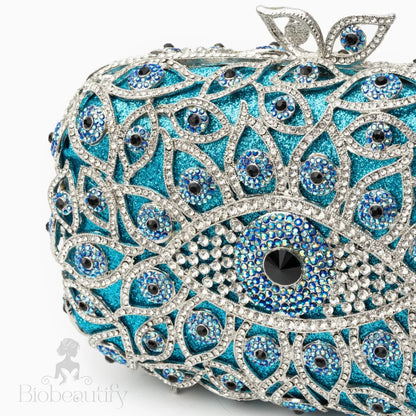 Sky Blue Evil Eye Crystal Clutch Bag