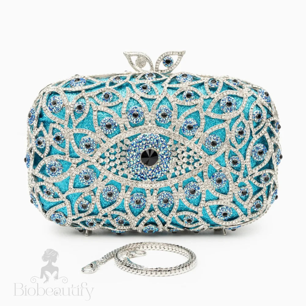 Sky Blue Evil Eye Crystal Clutch Bag