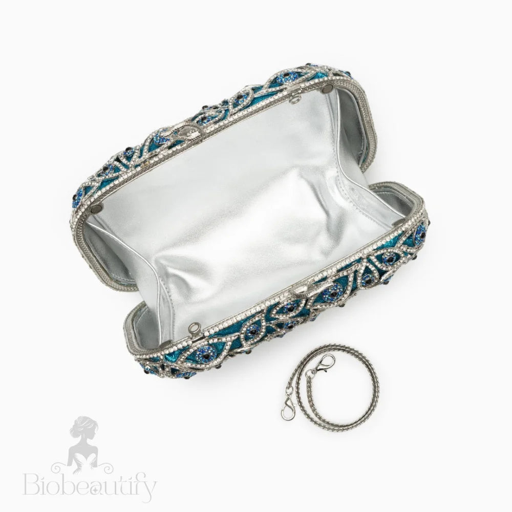 Sky Blue Evil Eye Crystal Clutch Bag