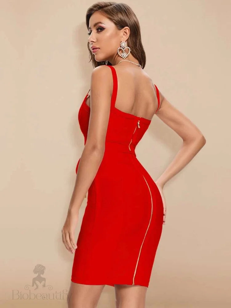 Sleek Sculpting Bandage Dress With Bold Detail