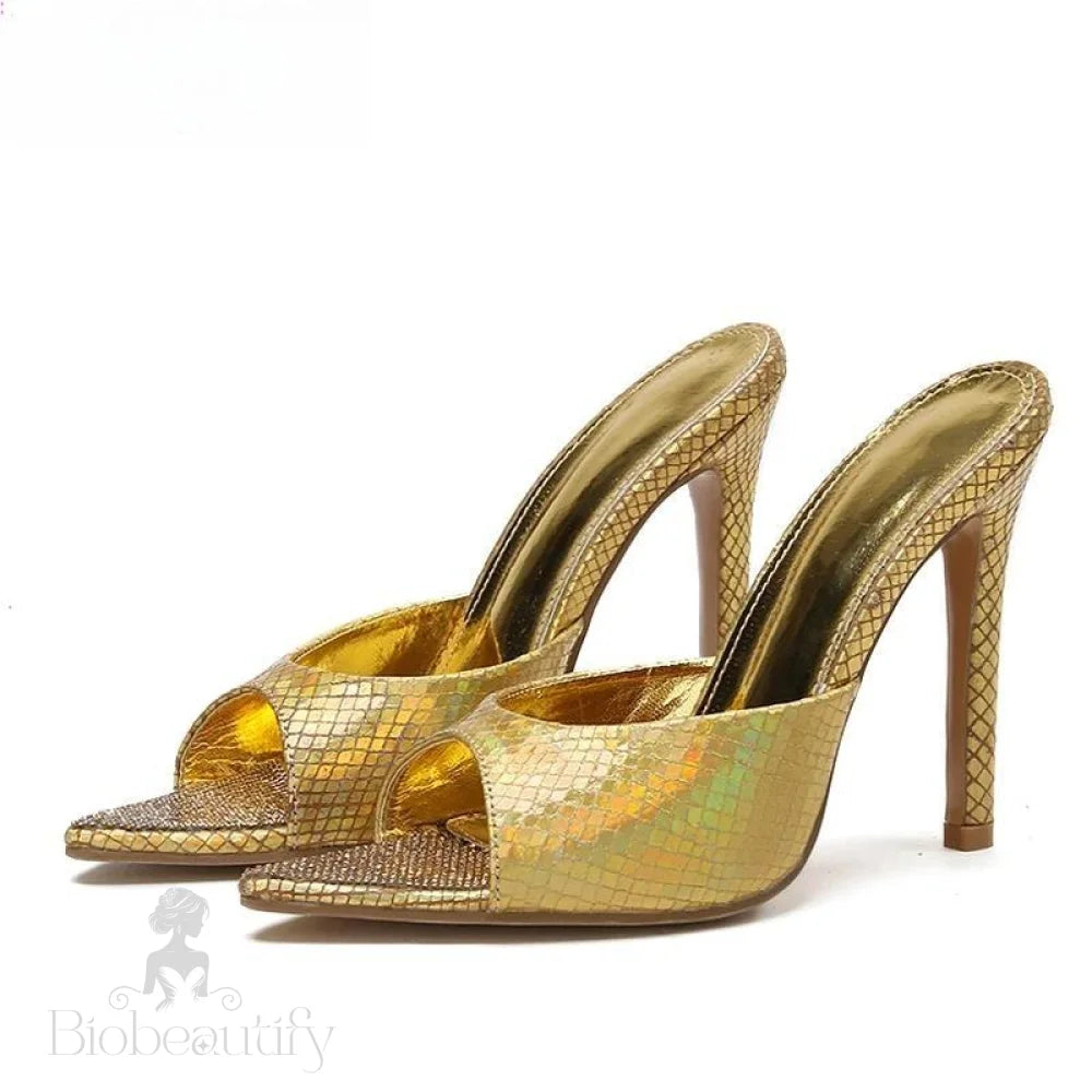 Sleek Serpentine Pointed Toe Mule With Thin Heels For Women