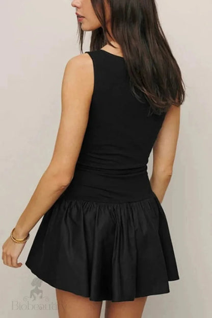 Sleeveless High Waisted Pleated Mini Dress