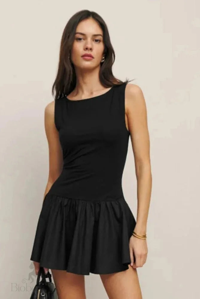 Sleeveless High Waisted Pleated Mini Dress