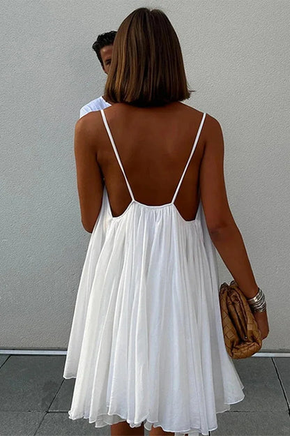 Sleeveless Mini Dress With Straps And High Waist