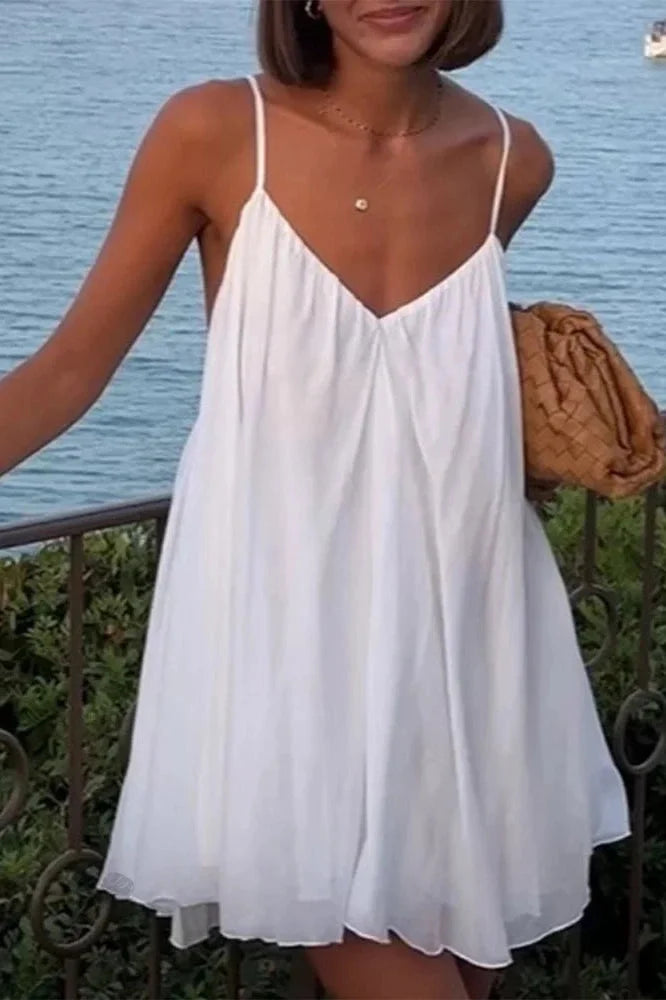 Sleeveless Mini Dress With Straps And High Waist