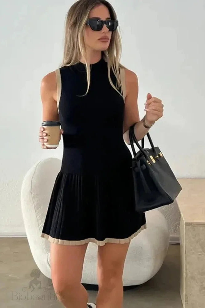 Sleeveless Pleated Mini Dress