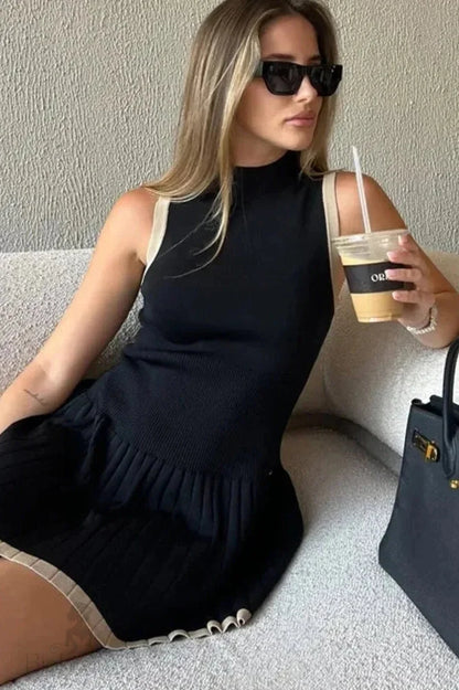 Sleeveless Pleated Mini Dress