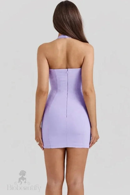 Slim Backless Deep V Neck Sleeveless Mini Dress