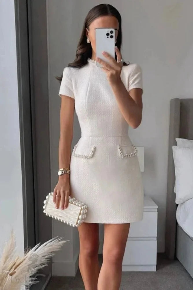 Slim Fit Short Sleeve O Neck Patchwork Mini Dress